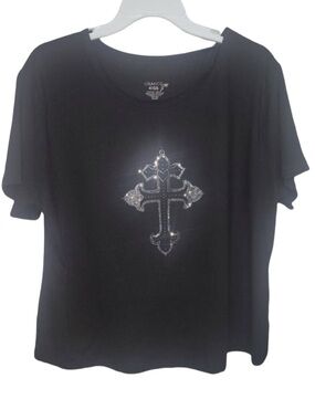 3XL Orange Kiss Black Rhinestone Cross Crop Top